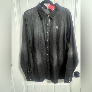 #8251. NEW! Cinch katelyn McLeod Women's Faded Black Denim Pearl Snap Shirt. XXL
